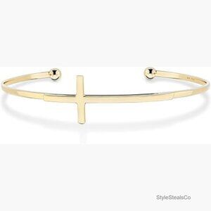 Sterling Silver Adjustable Cross Cuff Bangle Bracelet 7.25-7.5 Inch
